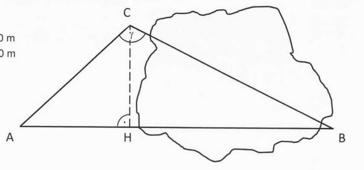 Geometrische Skizze eines Dreiecks mit eingezeichneter Höhe und Winkelmarkierungen.